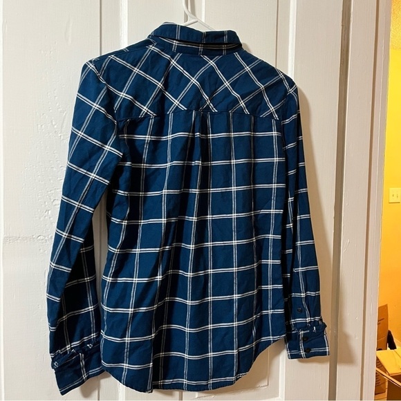 Draper James Blue Windowpane Plaid Flannel Shirt Size 0 J2 - Picture 8 of 8